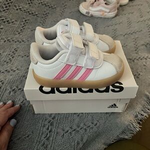 Adidas Kids White and Pink Sneakers